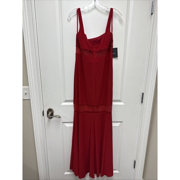 Mac Duggal Size 8 Red 11698 Sheer Mesh Panel Detail Column Gown Dress New Prom - Picture 7 of 9